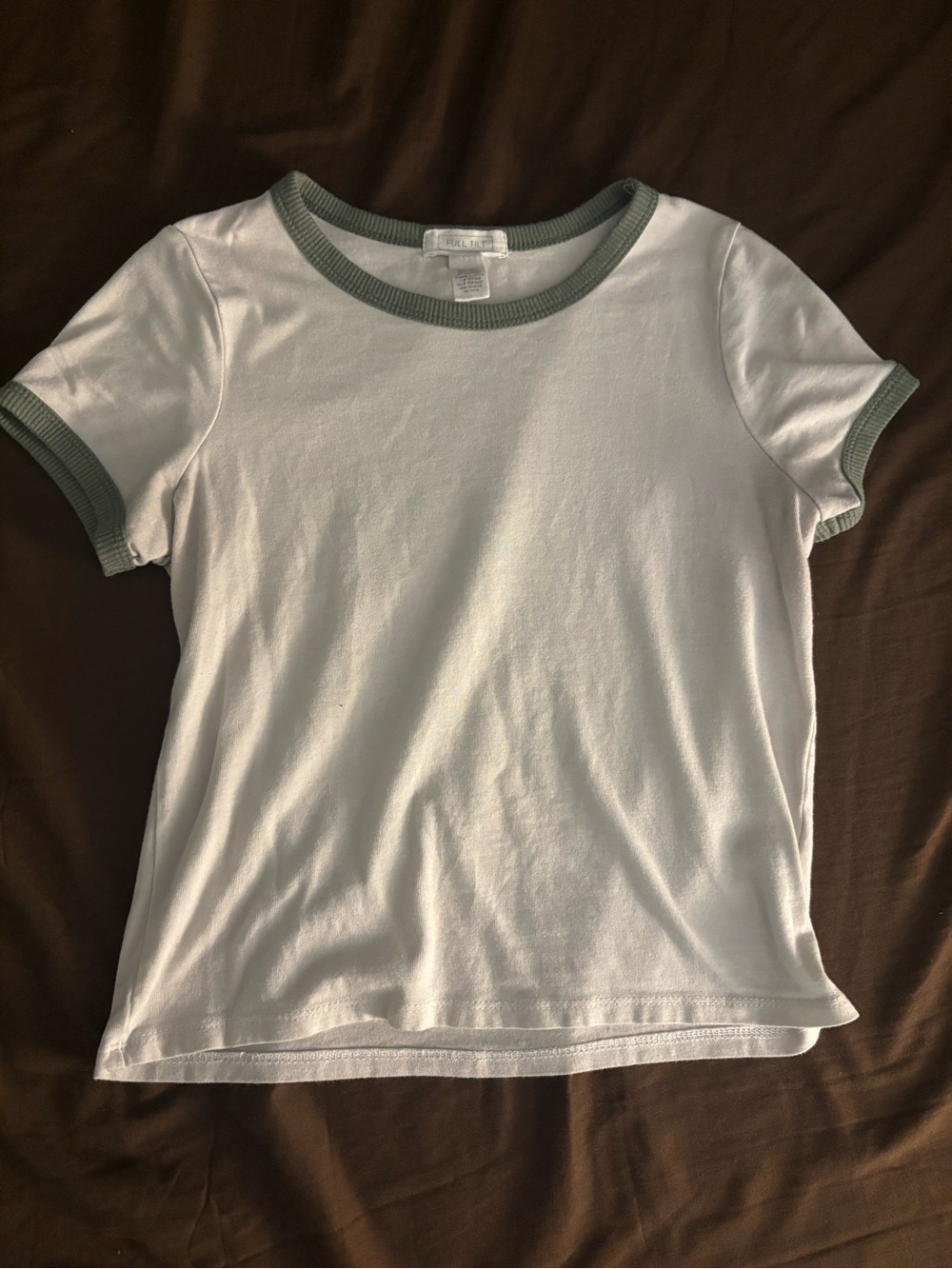 Women’s White Ringer Tee with Sage Trim